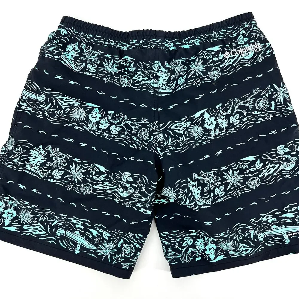 Columbia Youth Boys Swim Trunks Black Green Youth Size L (14/16) Preowned